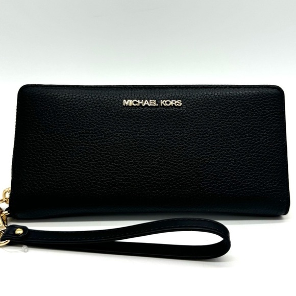 Michael Kors Medium Jet Set Travel Zip Tote Bag & Continental Wallet Black/Gold - Picture 2 of 8